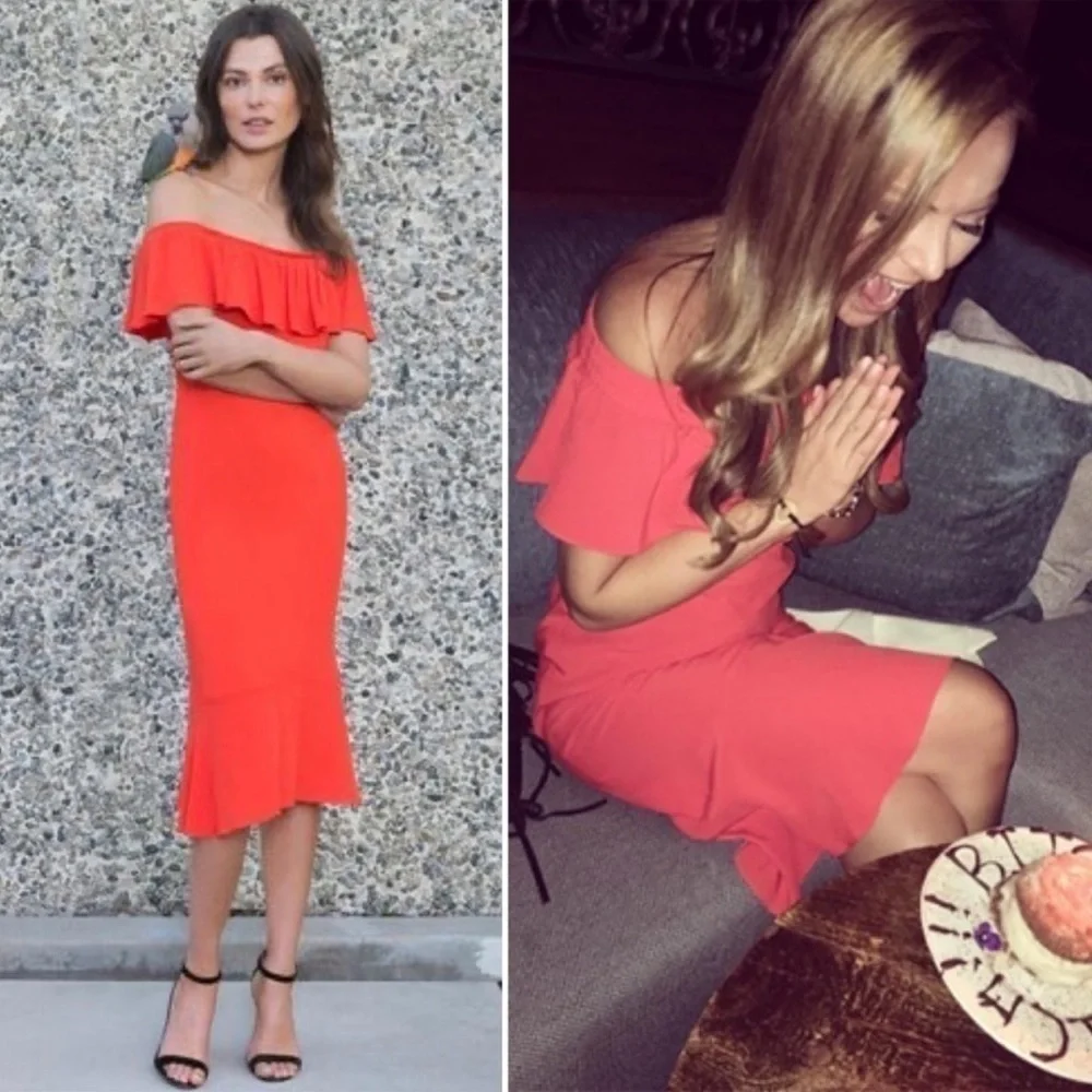 Veronica Beard Oleta Off Shoulder Ruffle Midi Dress Orange Size 0